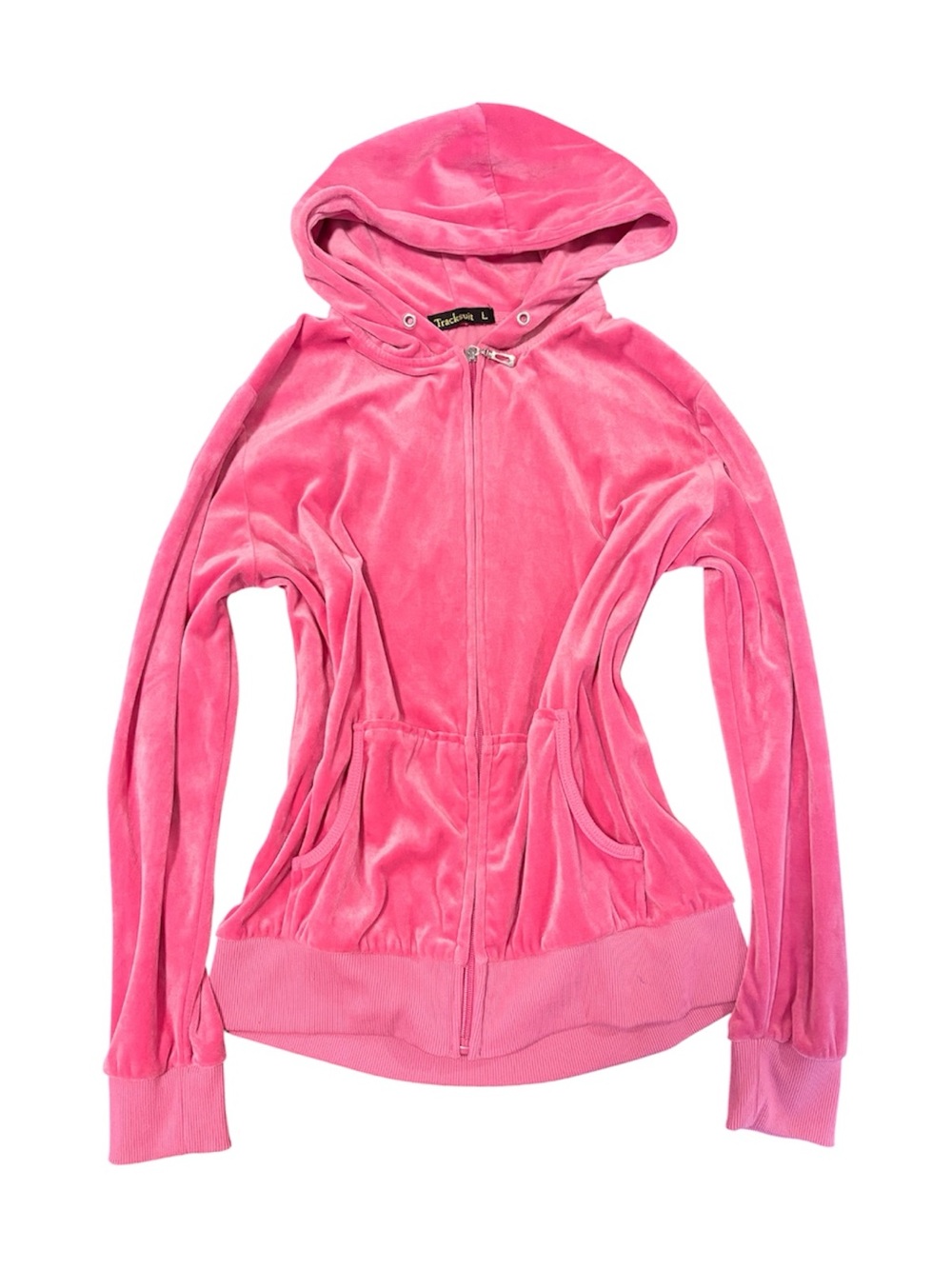 Pink Velour Zip-Up Track Sweater